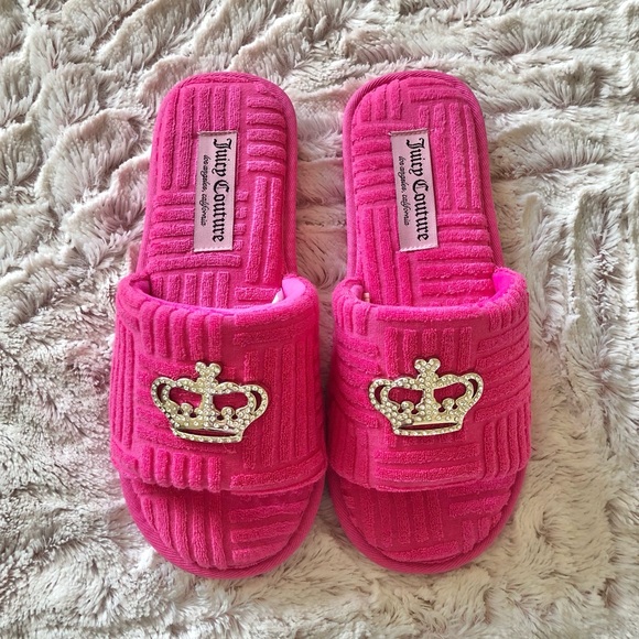 Juicy Couture Shoes - [SOLD] Juicy Couture Jeweled Crown Barbie Pink Slippers
